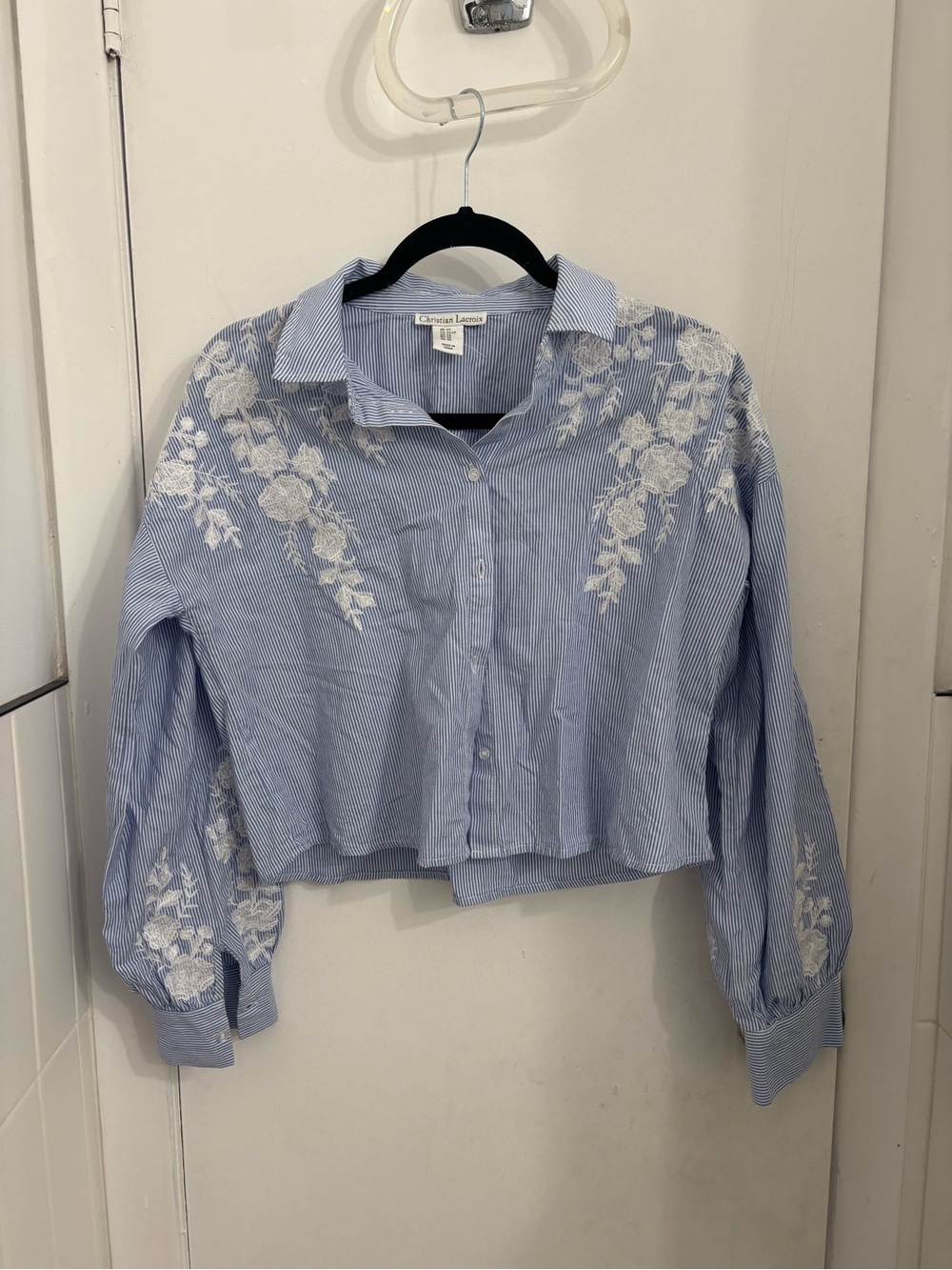 Christian Lacroix Blue and White Striped Embroidered Button-Down